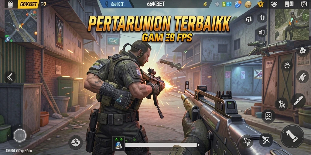 Tangkapan layar gameplay mendebarkan dari 66KBET yang menunjukkan aksi FPS intens.