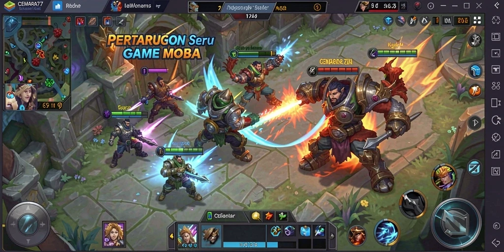 Tangkapan layar CEMARA77 menunjukkan aksi intens dalam gameplay MOBA.
