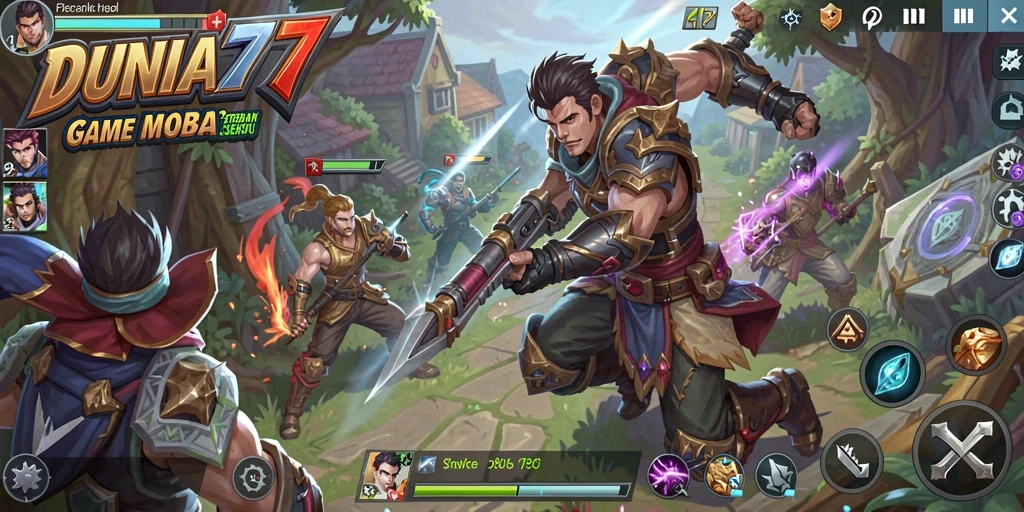 Gameplay seru DUNIA77 yang menampilkan pertarungan karakter.