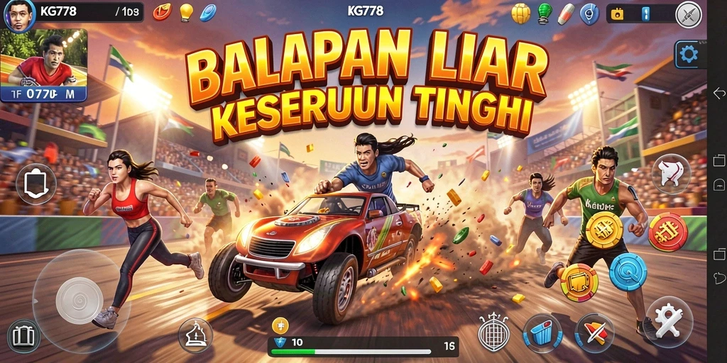 Tangkapan layar KG778 menampilkan aksi balapan yang mendebarkan.