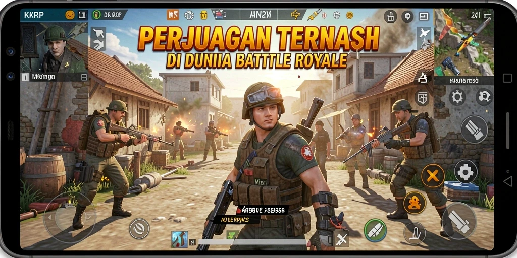 Screenshot KKRP menampilkan aksi seru dalam pertempuran Battle Royale.