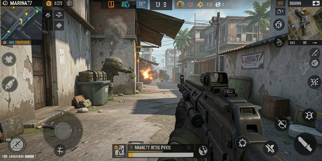 Screenshot gameplay MARINA77 menunjukkan aksi pertempuran mendebarkan.
